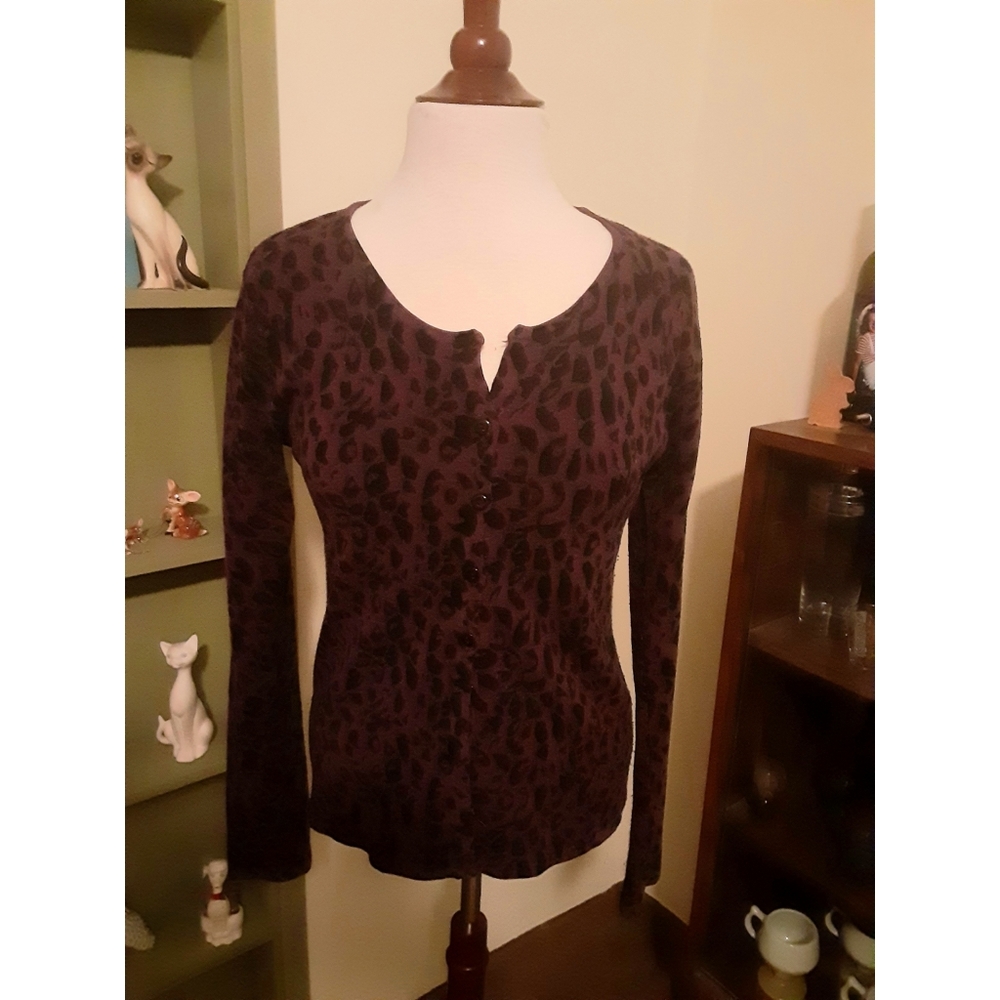 RARE Collectif plum cheetah cardigan sweater